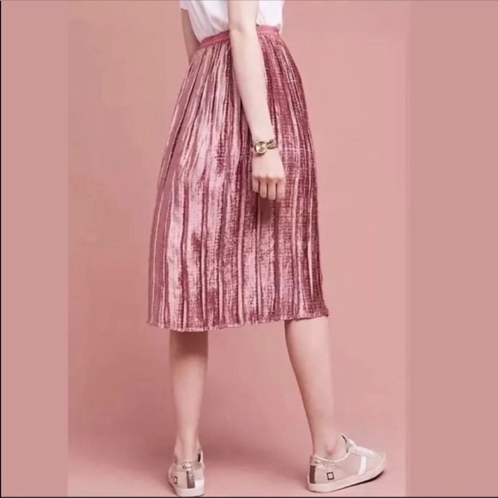 Anthropologie Pleated Velvet Midi Skirt Pink XS
